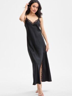 I.n.c. International Concepts Women's Lace-Trim Satin Nightgown Size S 10552